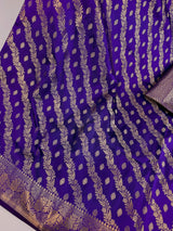 Blue Color Semi Banarasi Silk Saree with Muted Gold Zari Weave | Banarasi Silk Sarees