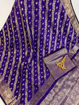 Blue Color Semi Banarasi Silk Saree with Muted Gold Zari Weave | Banarasi Silk Sarees