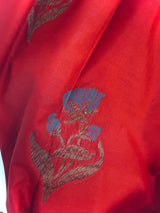 Tomato Red Saree with Antique Zari Weaving and Meenakari Work Floral bunches with Temple Borders | Handloom Sarees | Banarasi Silk Sarees