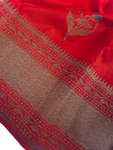 Tomato Red Saree with Antique Zari Weaving and Meenakari Work Floral bunches with Temple Borders | Handloom Sarees | Banarasi Silk Sarees
