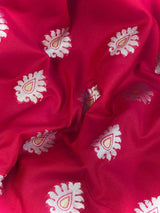 Statement Handmade Deep Magenta Pink Color Banarasi Soft Silk Handloom Saree with Green, Purple and Blue Border and Pallu