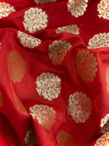 Red Banarasi Silk Saree with Floral buttas and Pink border and Pallu | Gold Zari Weave work | Ships from California