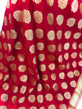 Red Banarasi Silk Saree with Floral buttas and Pink border and Pallu | Gold Zari Weave work | Ships from California