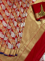 Grand Red Banarasi Silk Traditional Saree with Gold and Sliver Zari Weave | Banarasi Silk Sarees