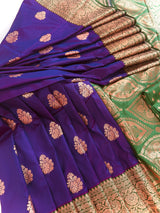 Purple and Green Soft Katan Silk Saree | Gold and Copper Zari Weave | Banarasi Sarees | Purple Color Saree | Wedding Party Wear Sarees