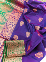 Purple and Green Soft Katan Silk Saree | Gold and Copper Zari Weave | Banarasi Sarees | Purple Color Saree | Wedding Party Wear Sarees