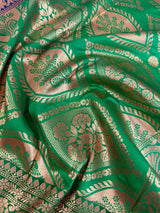 Purple and Green Soft Katan Silk Saree | Gold and Copper Zari Weave | Banarasi Sarees | Purple Color Saree | Wedding Party Wear Sarees