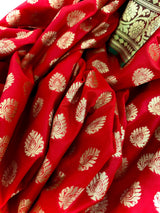 Red with Green combination Traditional Banarasi Handloom Saree in Banarasi Silk | Banarasi Silk Saree