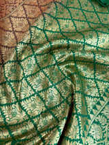 Red with Green combination Traditional Banarasi Handloom Saree in Banarasi Silk | Banarasi Silk Saree