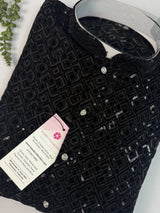 Black Velvet Wedding Party Wear Designer Men Kurta Set with tiny Sequin in black | Mens Wedding Ethnic Wear | Velvet Black Kurta for Men