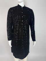 Black Velvet Wedding Party Wear Designer Men Kurta Set with tiny Sequin in black | Mens Wedding Ethnic Wear | Velvet Black Kurta for Men