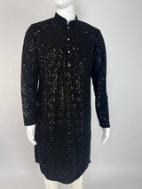 Black Velvet Wedding Party Wear Designer Men Kurta Set with tiny Sequin in black | Mens Wedding Ethnic Wear | Velvet Black Kurta for Men