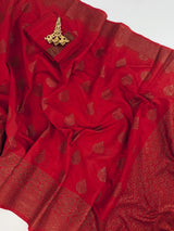 Red Color Dupion Soft Silk Saree with Antique Zari Weave | Ships from California