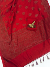 Red Color Dupion Soft Silk Saree with Antique Zari Weave | Ships from California