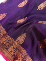 Handmade Eggplant Purple Color Saree in Linen Jamdani Saree with Copper Zari Weave – Alternate View – Kaash Collection