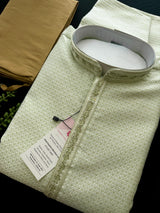 Pista Green Men Kurta Pajama Set with intricate design zari weave, tiny sequin | Mens Ethnic Wear