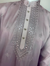 Ombre Lavender Color Kurta with Emberiodey and Sequin | Soft Silk with Lining | Wedding and Party Wear Kurta for Men
