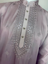 Ombre Lavender Color Kurta with Emberiodey and Sequin | Soft Silk with Lining | Wedding and Party Wear Kurta for Men