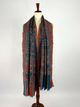 Teal Color Pure Pashmina Kani Weave Kashmiri Shawl | Kani Weave Cashmere Wrap | Floral Cashmere Shawl | Cashmere Stole | Wedding Gift