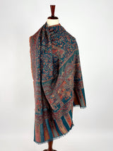 Teal Color Pure Pashmina Kani Weave Kashmiri Shawl | Kani Weave Cashmere Wrap | Floral Cashmere Shawl | Cashmere Stole | Wedding Gift