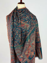 Teal Color Pure Pashmina Kani Weave Kashmiri Shawl | Kani Weave Cashmere Wrap | Floral Cashmere Shawl | Cashmere Stole | Wedding Gift