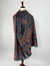 Teal Color Pure Pashmina Kani Weave Kashmiri Shawl | Kani Weave Cashmere Wrap | Floral Cashmere Shawl | Cashmere Stole | Wedding Gift