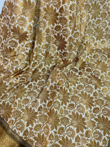 Off White with Black Traditional Banarasi Silk Handloom Saree with Muted Gold Antique Zari Weave | Floral Jaal Weaved