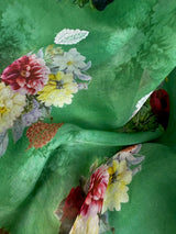 Green Pure Banarasi Kora Organza Handmade Saree with Antique and Sliver Zari | Light Weight Saree | Silk Mark Certified