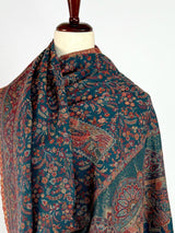 Teal Color Pure Pashmina Kani Weave Kashmiri Shawl | Kani Weave Cashmere Wrap | Floral Cashmere Shawl | Cashmere Stole | Wedding Gift