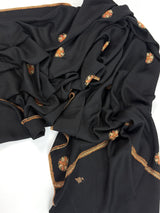 Black Color Pure Pashmina Needlework Kashmiri Light Weight Shawl Wrap | Pure Cashmere
