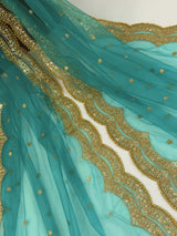 Teal Green Color Net Dupatta with Gold Zari, Sequin and Bead | Sequin Dupatta | Indian Dupatta for Lehanga | Weddding, Party Wear Dupatta