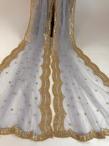 Grey Color Net Dupatta with Gold Zari, Sequin and Beads | Sequin Net Dupattas | Indian Dupatta for Lehanga