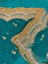 Teal Green Color Net Dupatta with Gold Zari, Sequin and Bead | Sequin Dupatta | Indian Dupatta for Lehanga | Weddding, Party Wear Dupatta