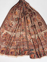 Beige Color Soft Pashmina Shawl | Weave Floral Cashmere Wrap