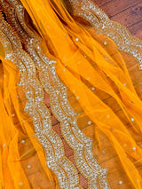 Yellow Net Dupatta, Gold Zari Sequin Beads, Indian Wedding Lehenga