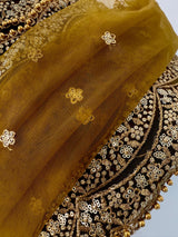 Golden Brown Color Net Dupatta with Zari, Sequin and Beads | Sequin Dupatta | Sequin Dupattas | Indian Dupatta for Lehanga