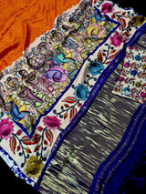 Orange and Purple Gajji Silk Saree | Bandhej bandhani and with Floral Prints