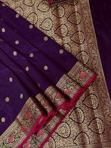 Statement Brinjal Purple Color Banarasi Katan Silk Saree with Meenakari