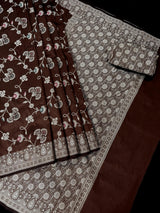 Brown Color Banarasi Handloom Semi Soft Silk Saree with Resham Zari and Meenakari Floral Jaal | Party Wear Sarees