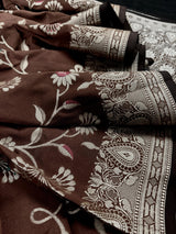 Brown Color Banarasi Handloom Semi Soft Silk Saree with Resham Zari and Meenakari Floral Jaal | Party Wear Sarees