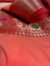 Statement Peach Banarasi Semi Katan Silk Saree