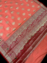 Statement Peach Banarasi Semi Katan Silk Saree