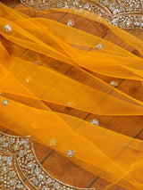 Yellow Net Dupatta, Gold Zari Sequin Beads, Indian Wedding Lehenga