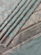 Statement Dull Dusty Blue Color Banarasi Semi Katan Silk Saree