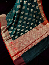 Handmade Bottle Green Color Soft Banarasi Katan Silk Saree