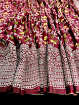 Maroon Red Color Banarasi Semi Gorgette Dupion Soft Silk with Floral Meenakari Work