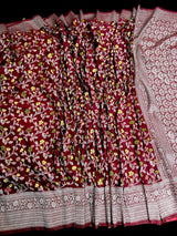 Maroon Red Color Banarasi Semi Gorgette Dupion Soft Silk with Floral Meenakari Work