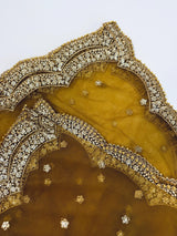 Golden Brown Color Net Dupatta with Zari, Sequin and Beads | Sequin Dupatta | Sequin Dupattas | Indian Dupatta for Lehanga