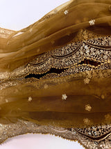 Golden Brown Color Net Dupatta with Zari, Sequin and Beads | Sequin Dupatta | Sequin Dupattas | Indian Dupatta for Lehanga