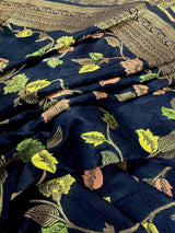 Navy Blue Color Banarasi Semi Gorgette Dupion Soft Silk with Floral Meenakari Work
